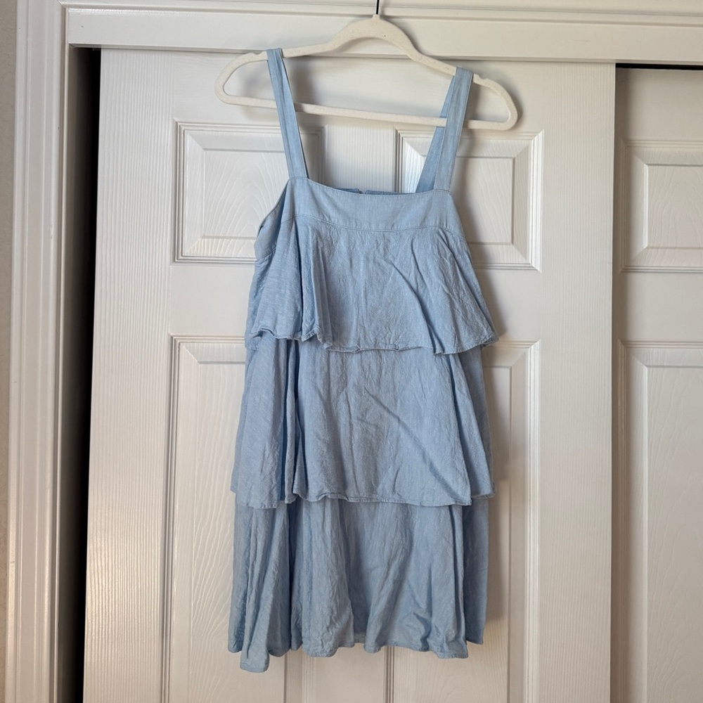BP Nordstrom Linen Blend Tiered Blue Mini Dress